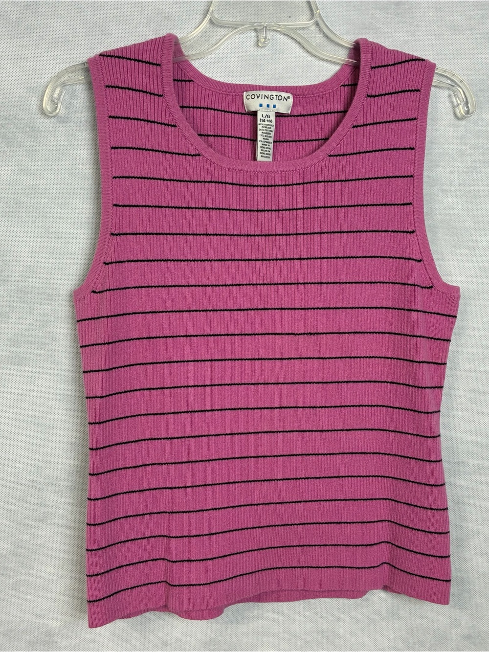 Covington Tank Top Women's Juniors Sz Large (14 - 16) Pink Ribbed Vtg Flaw